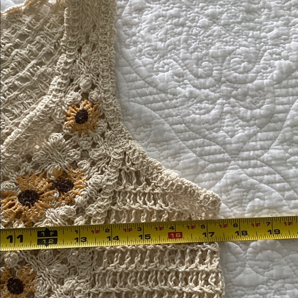 Crochet vest with embroidered sunflowers and button front by Rebellion - Picture 7 of 8